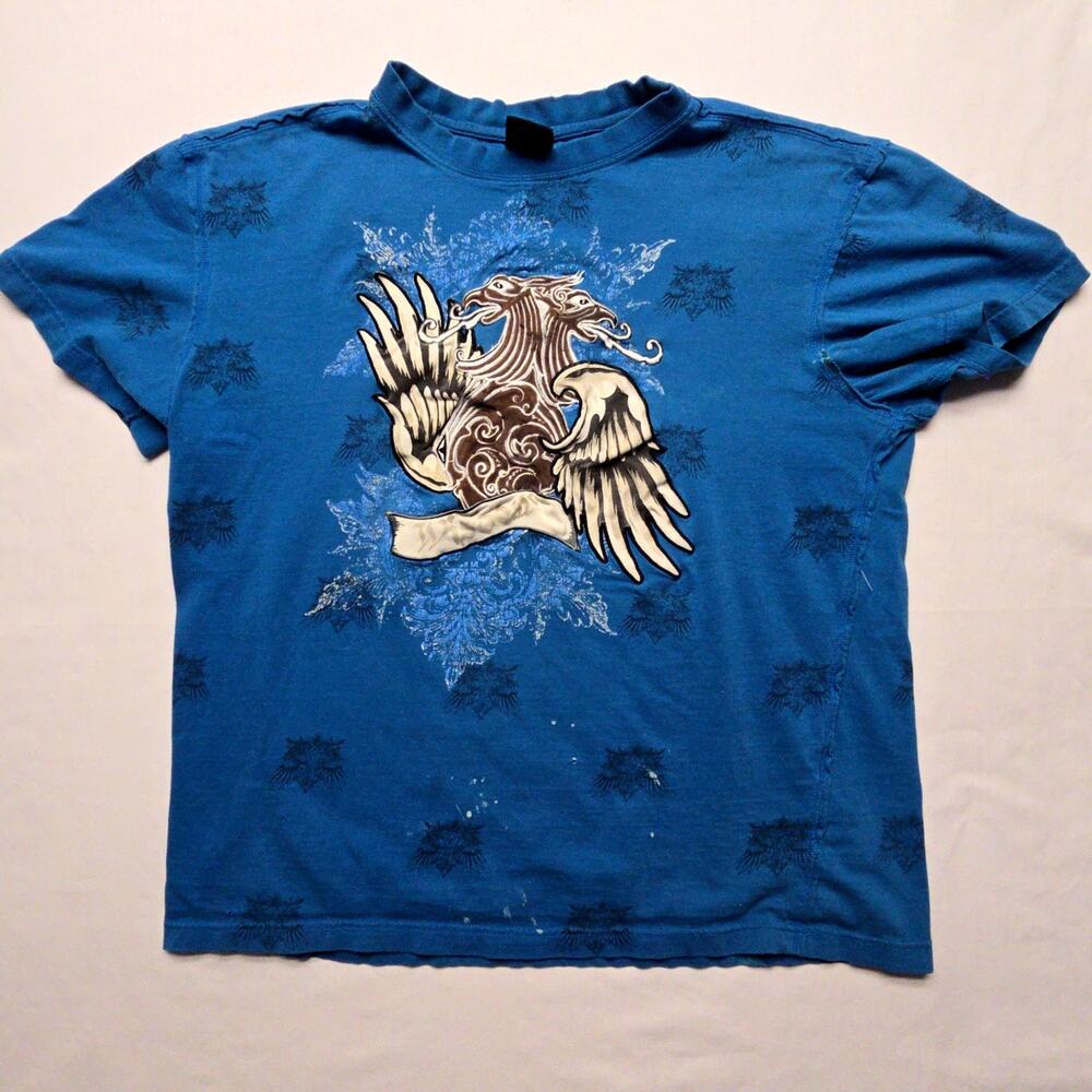 Y2K Raw Blue Wisdom Valor Graphic Tee Blue Mens 2X Cotton Short Sleeve T-shirt